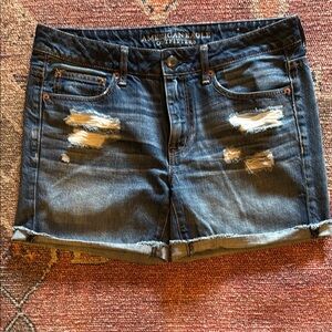 American Eagle Outfitters Women's Ripped Jean Shorts - Dark Blue
